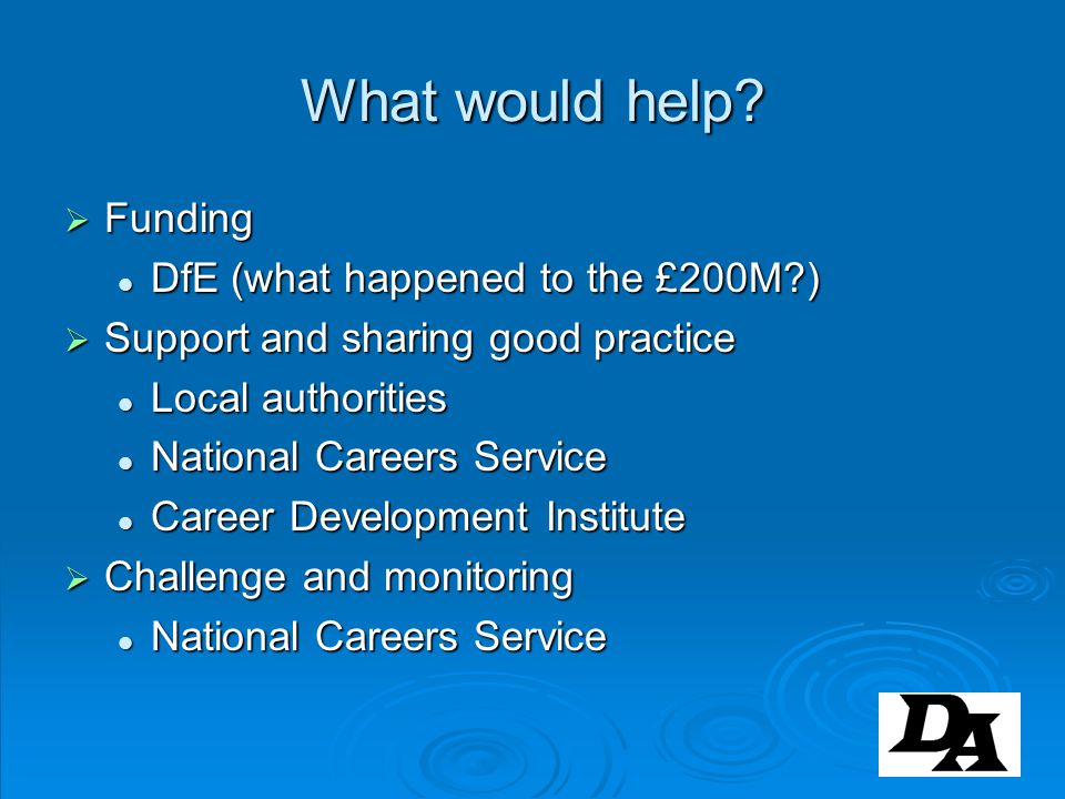 What would help Funding DfE (what happened to the £200M )