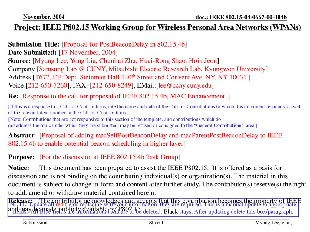 November, 2004 Project: IEEE P Working Group for Wireless Personal Area Networks (WPANs)
