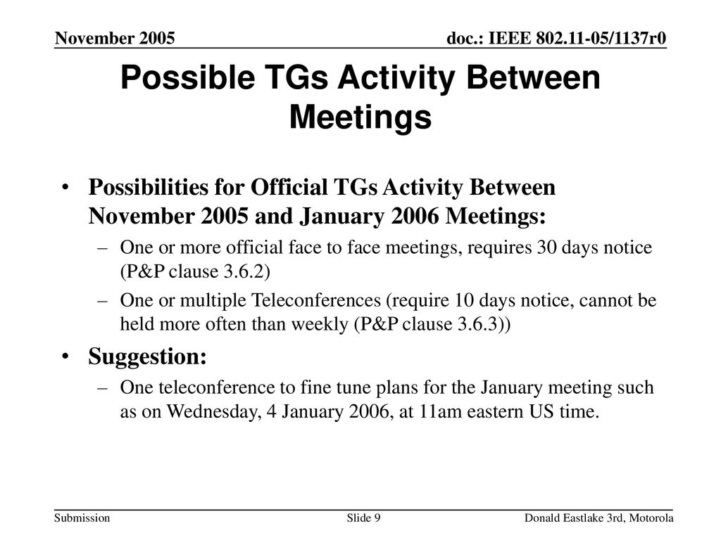 Possible TGs Activity Between Meetings