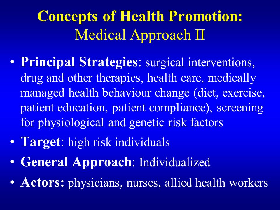 Concepts of Health Promotion: Medical Approach II
