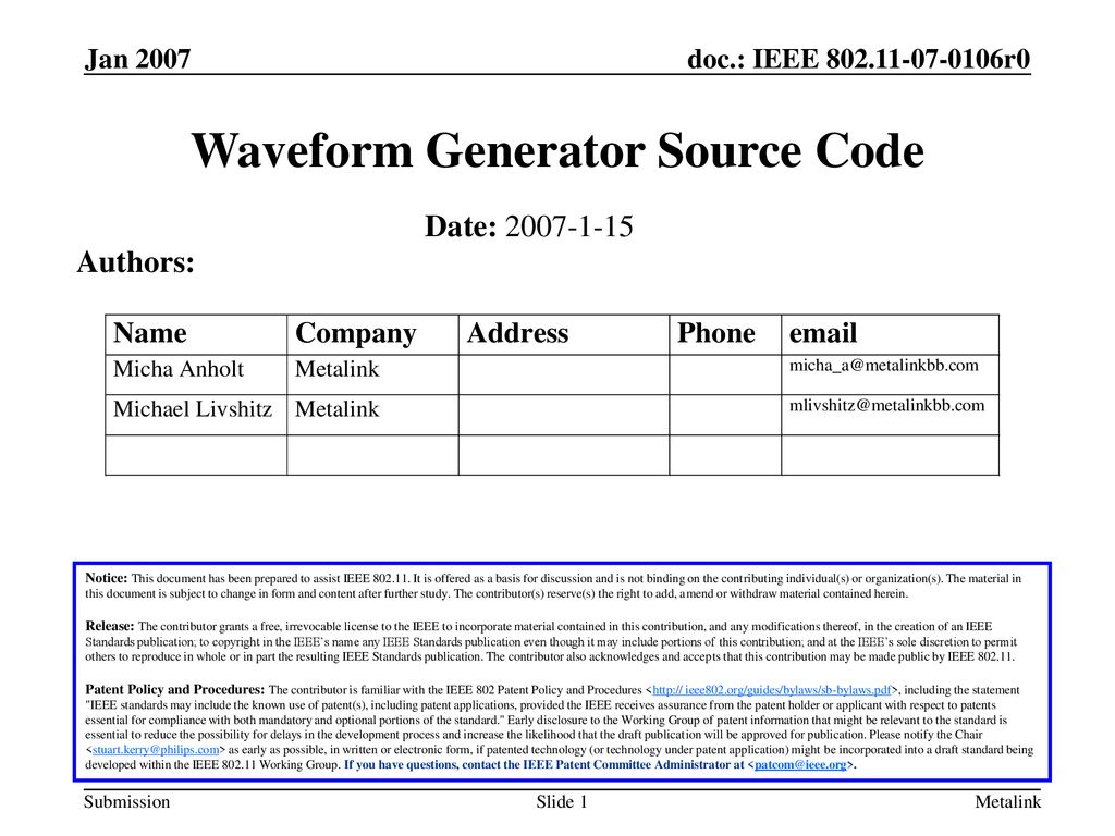 Waveform Generator Source Code