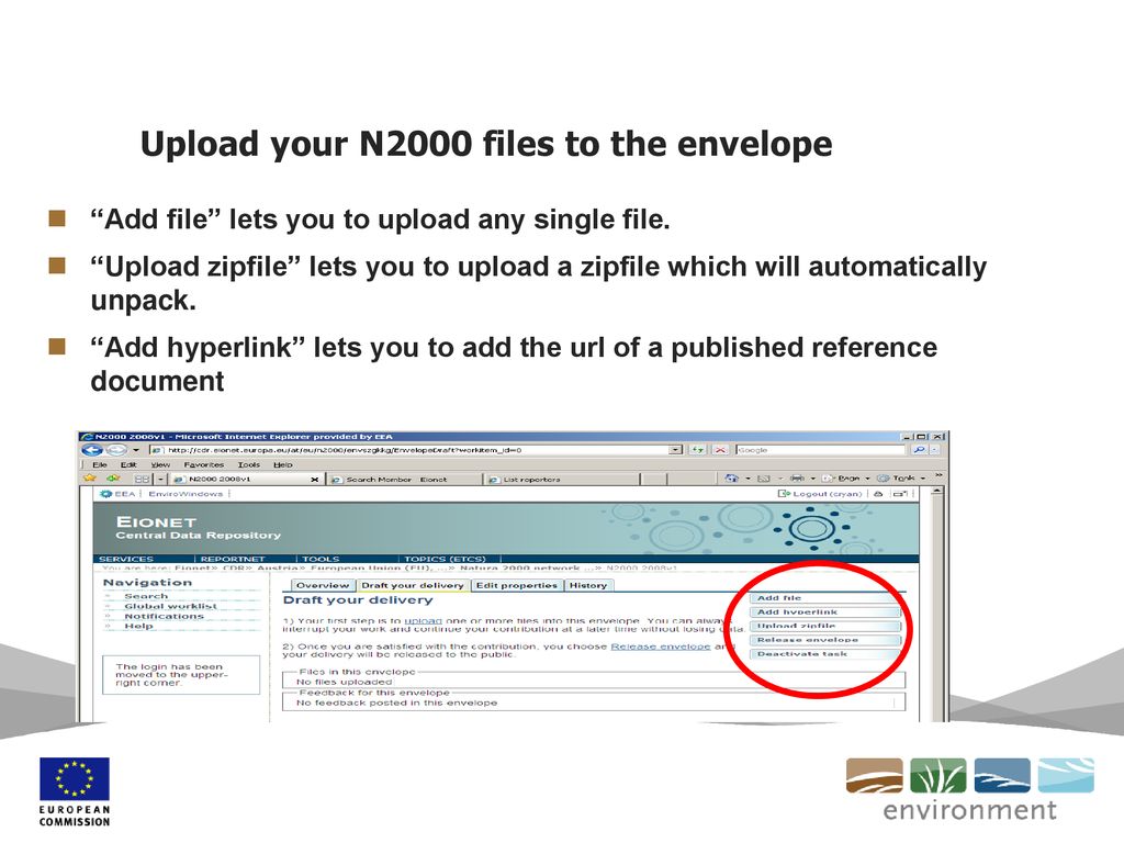 Upload your N2000 files to the envelope