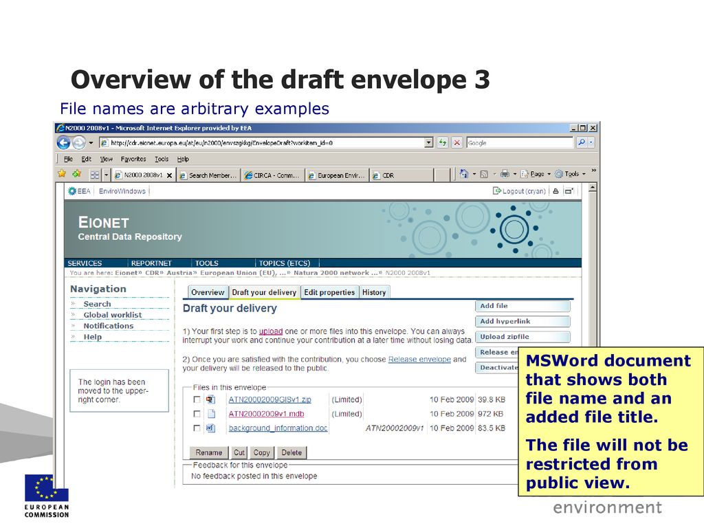 Overview of the draft envelope 3