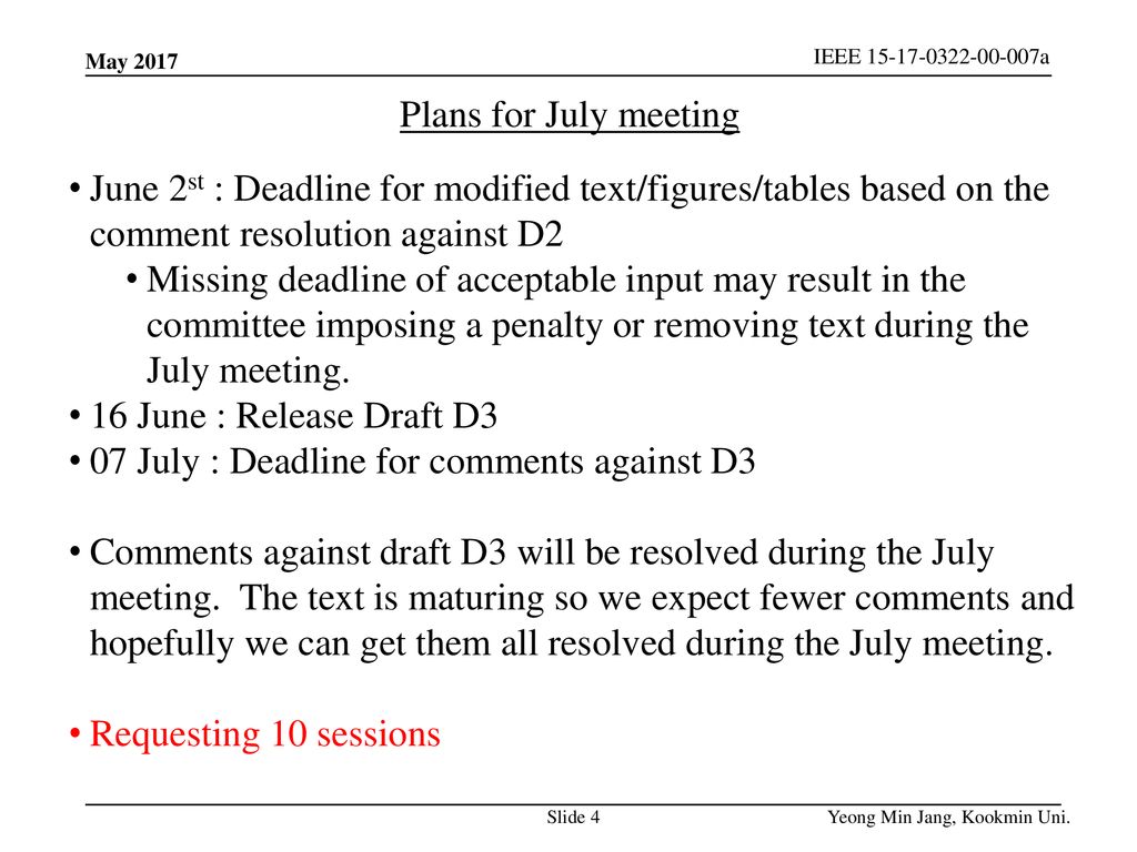 07 July : Deadline for comments against D3
