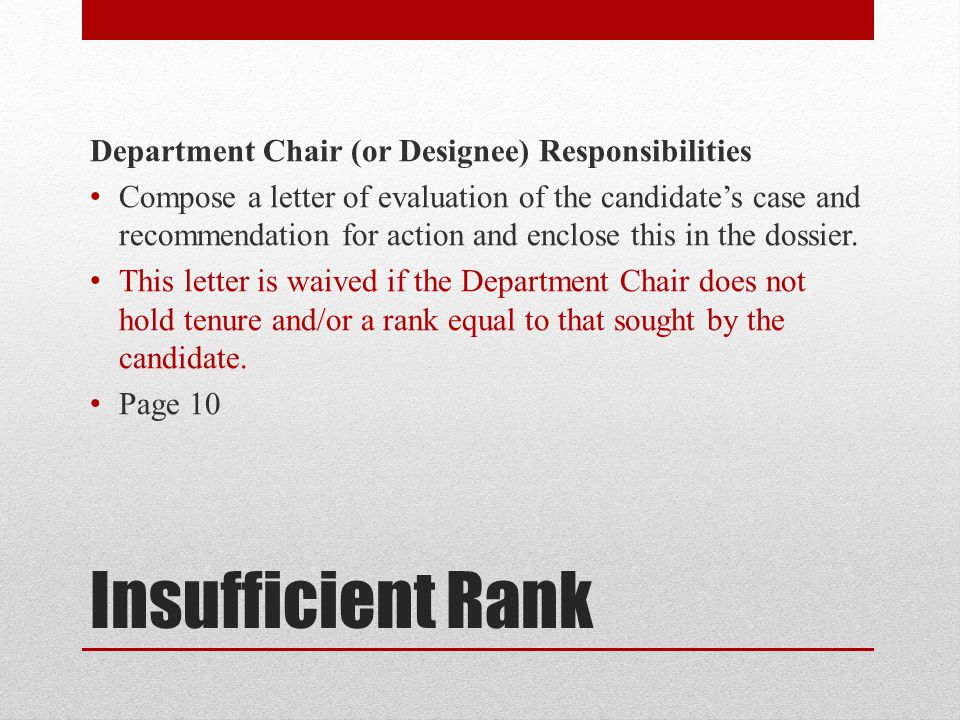 Insufficient Rank Department Chair (or Designee) Responsibilities