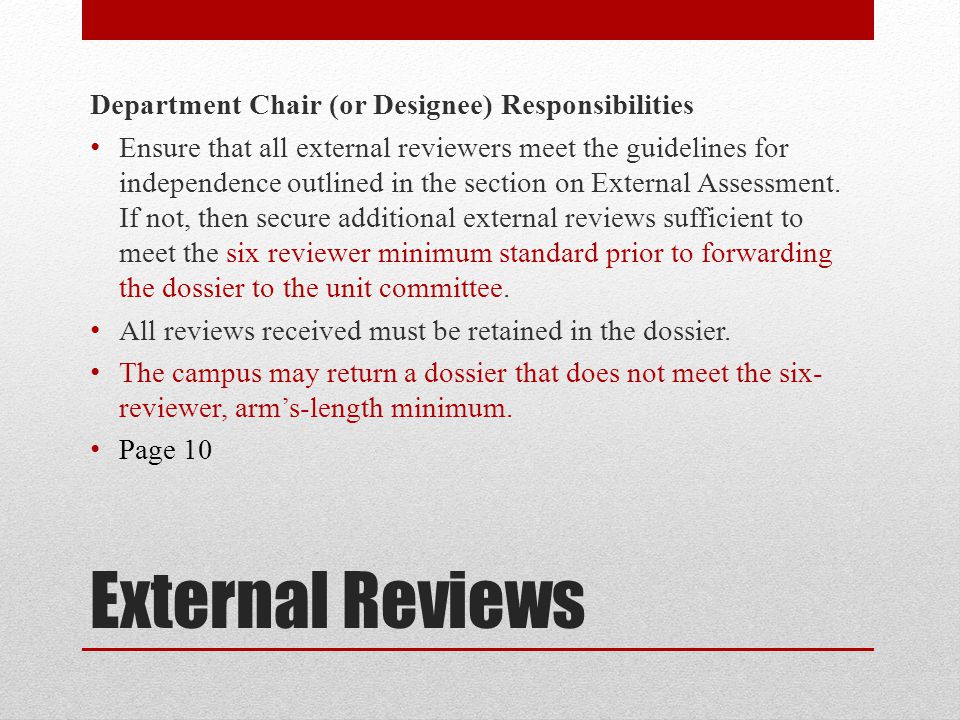 External Reviews Department Chair (or Designee) Responsibilities
