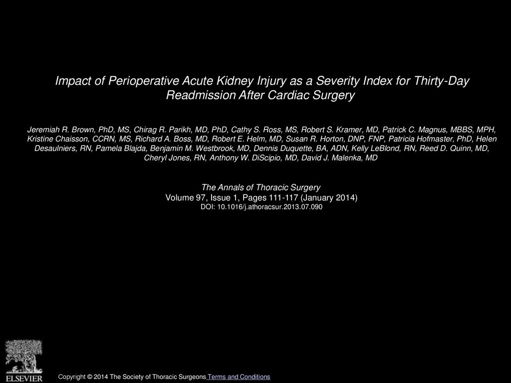 Impact of Perioperative Acute Kidney Injury as a Severity Index for Thirty-Day Readmission After Cardiac Surgery