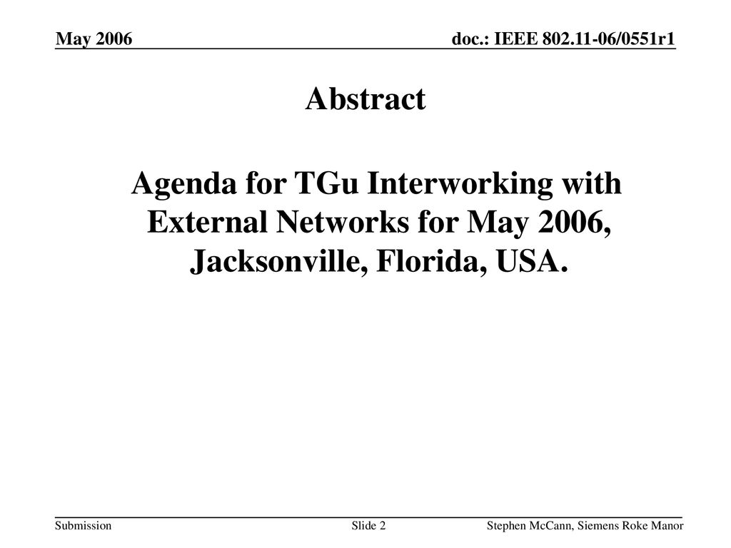 May 2006 doc.: IEEE /0551r1. May Abstract.
