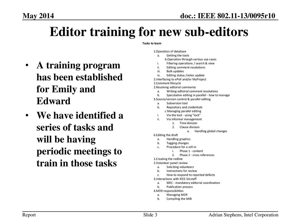 Editor training for new sub-editors