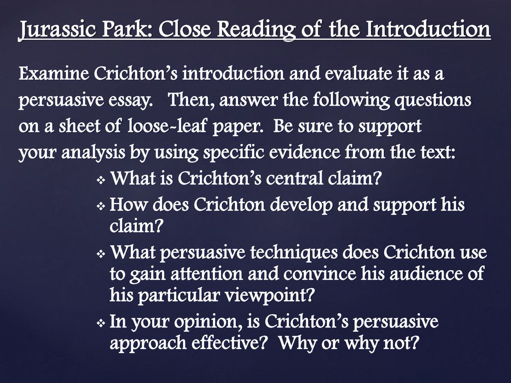 Jurassic Park: Close Reading of the Introduction