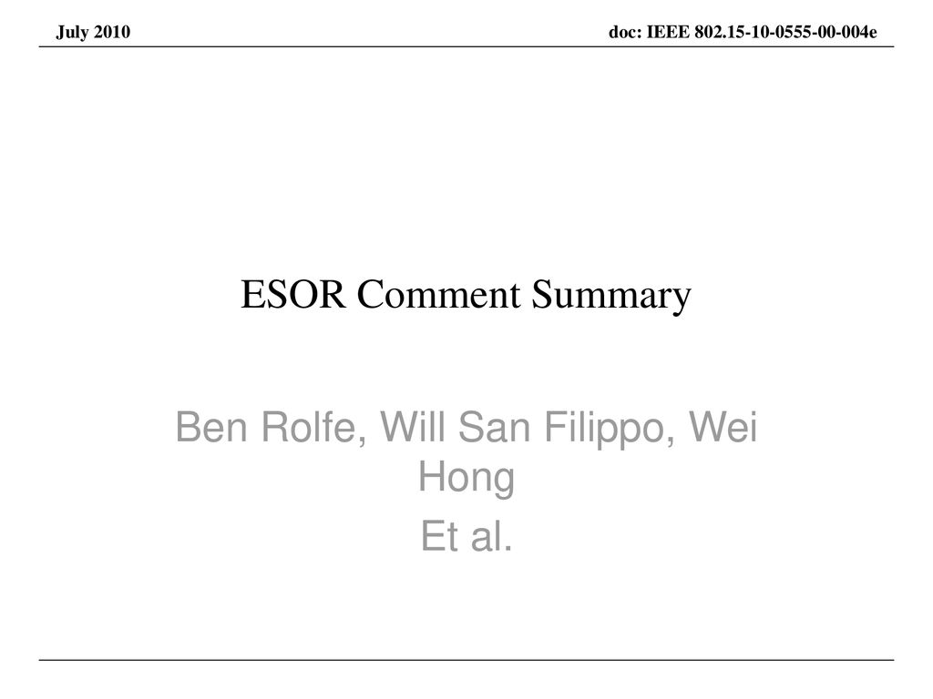 Ben Rolfe, Will San Filippo, Wei Hong Et al.