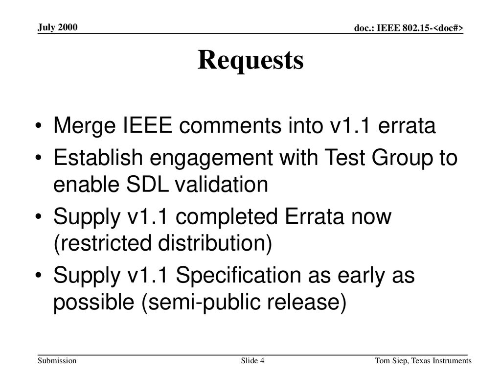 Requests Merge IEEE comments into v1.1 errata