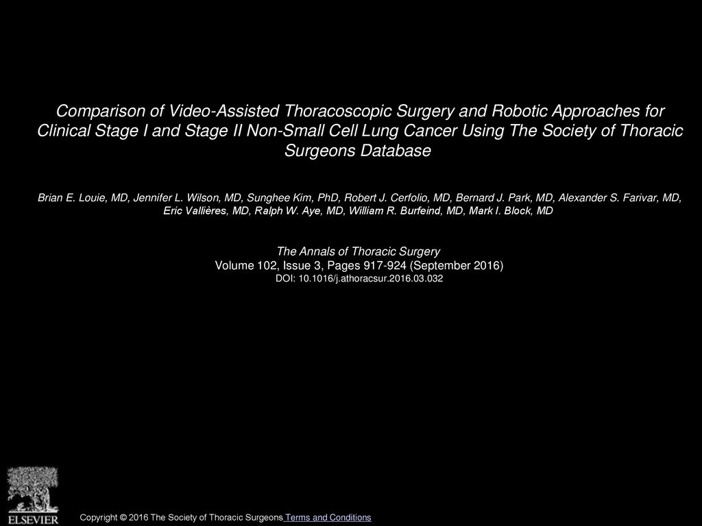 Comparison of Video-Assisted Thoracoscopic Surgery and Robotic Approaches for Clinical Stage I and Stage II Non-Small Cell Lung Cancer Using The Society of Thoracic Surgeons Database