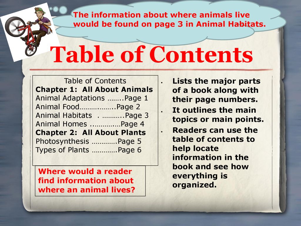 33 The information about where animals live would be found on page 3 in Animal Habitats. Table of Contents.