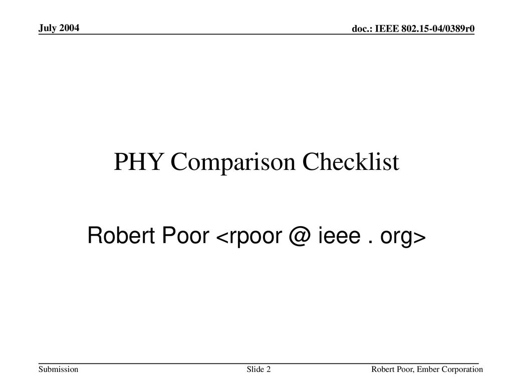 PHY Comparison Checklist