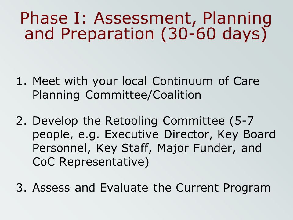 Phase I: Assessment, Planning and Preparation (30-60 days)