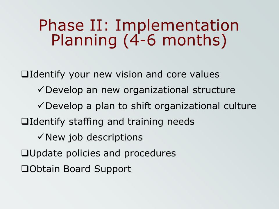 Phase II: Implementation Planning (4-6 months)