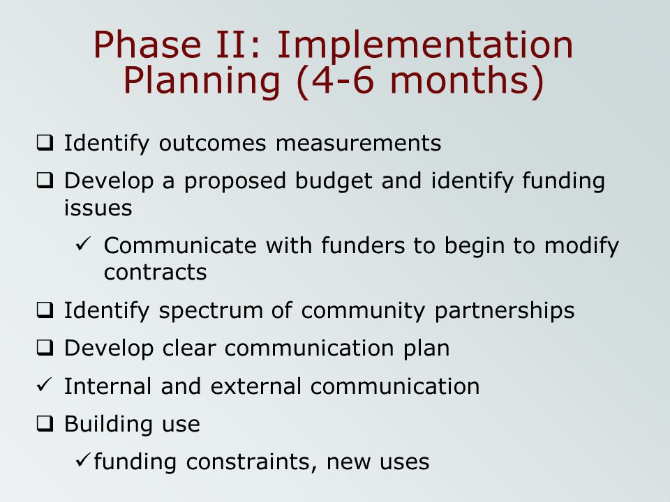 Phase II: Implementation Planning (4-6 months)
