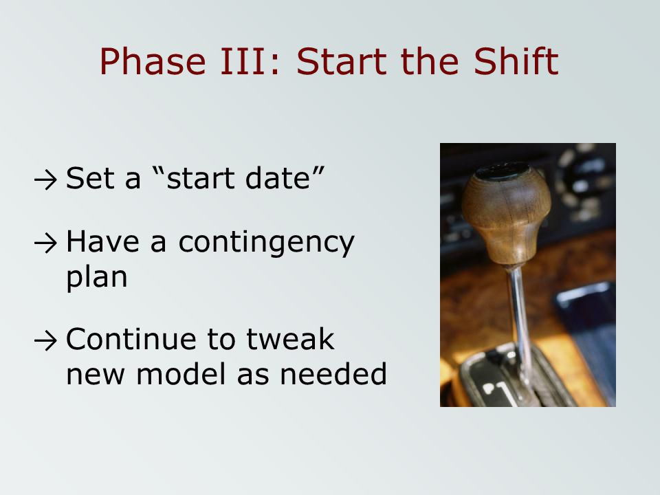 Phase III: Start the Shift