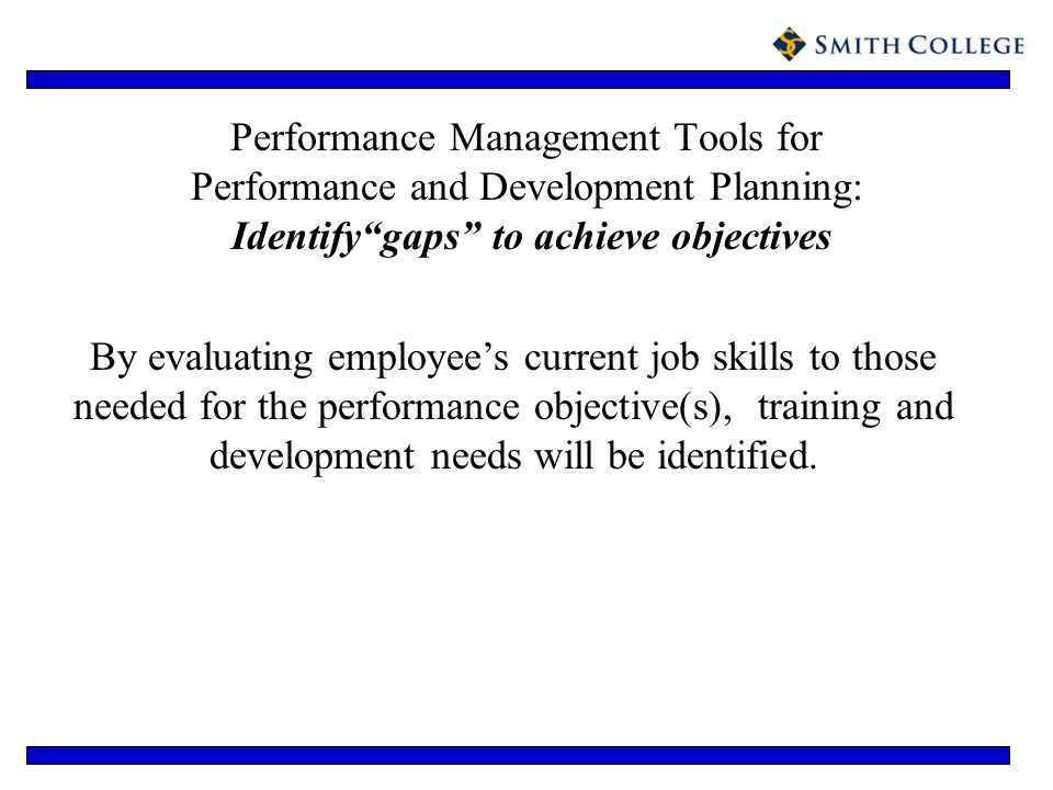 Performance Management Tools for Performance and Development Planning: Identify gaps to achieve objectives