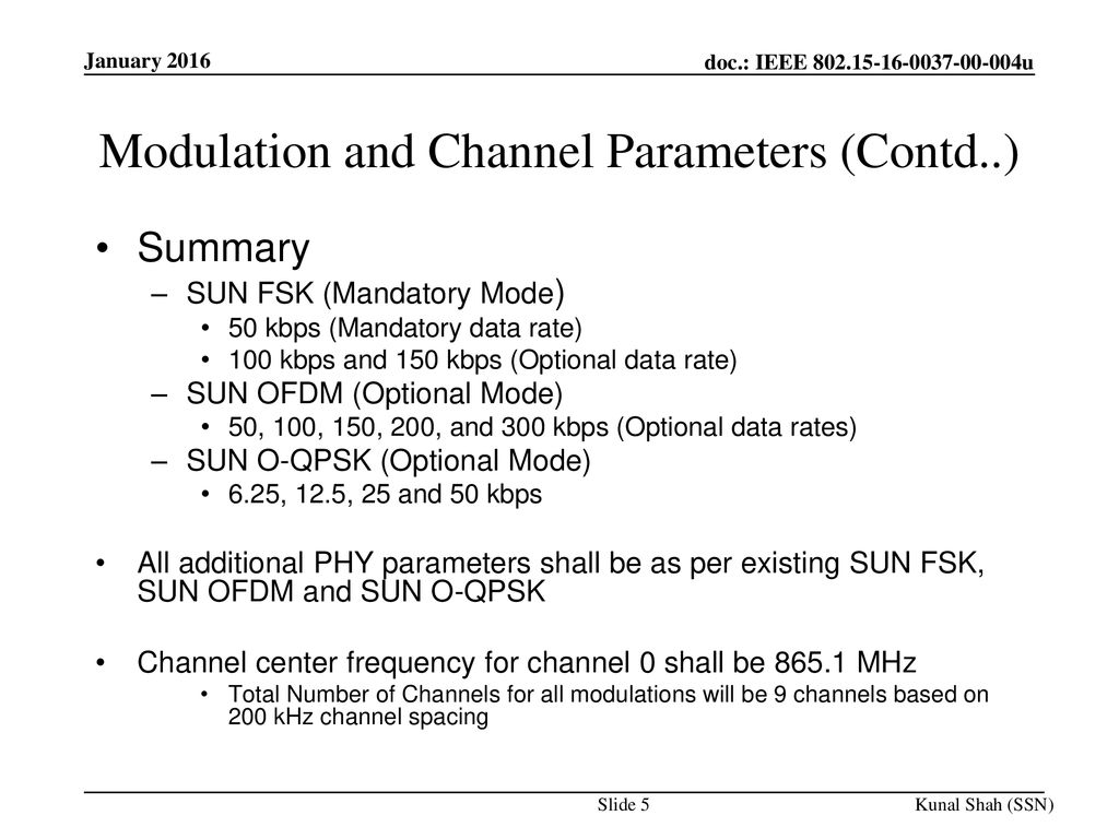 Modulation and Channel Parameters (Contd..)