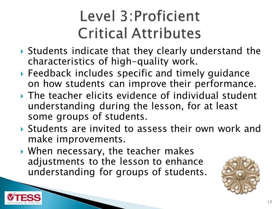 Level 3:Proficient Critical Attributes