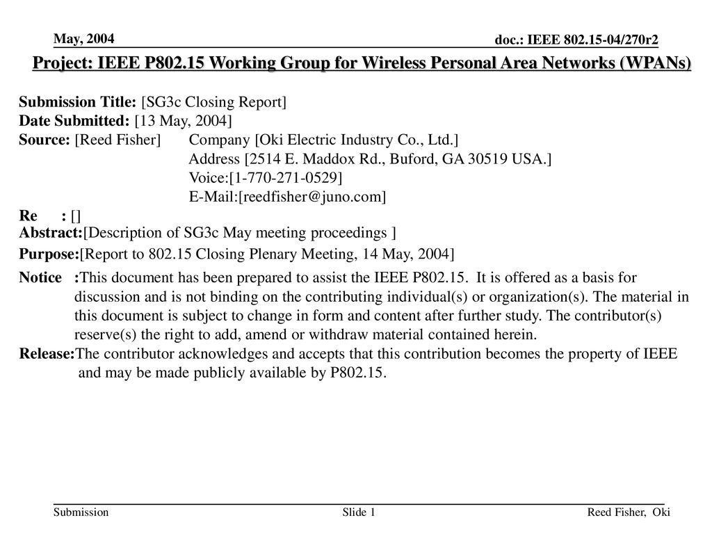 <month year> doc.: IEEE /119. May, Project: IEEE P Working Group for Wireless Personal Area Networks (WPANs)