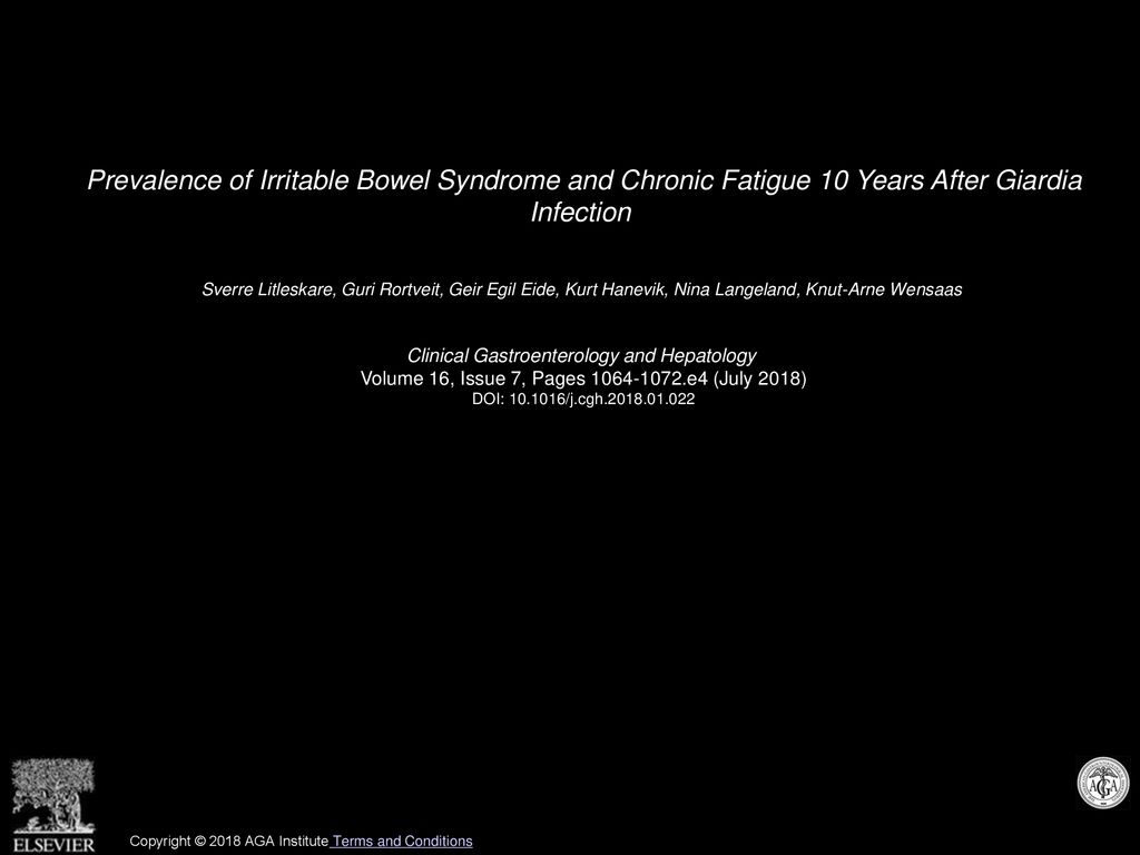 Prevalence of Irritable Bowel Syndrome and Chronic Fatigue 10 Years After Giardia Infection