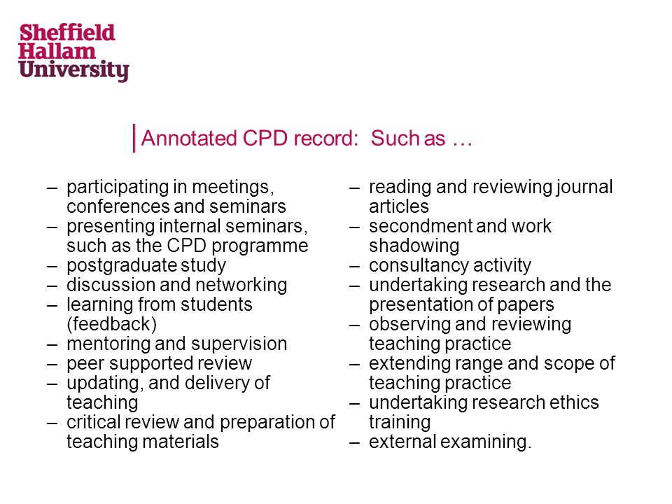 Annotated CPD record: Such as …
