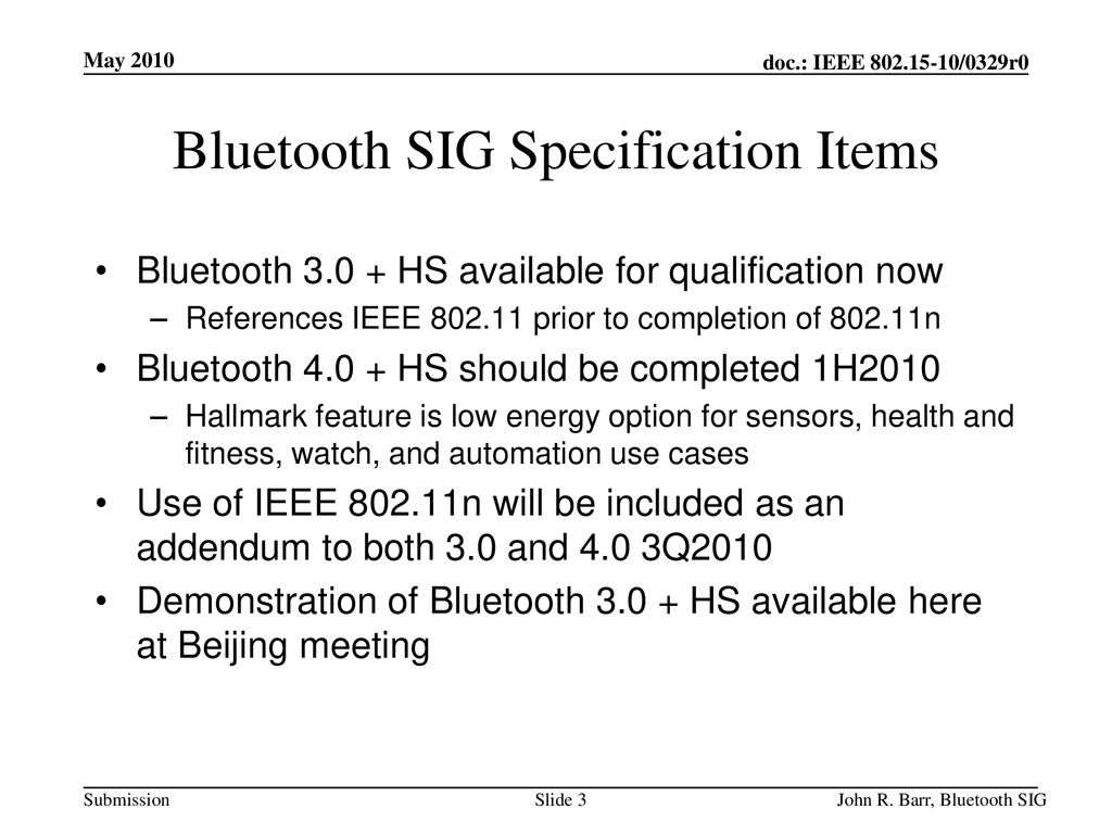 Bluetooth SIG Specification Items