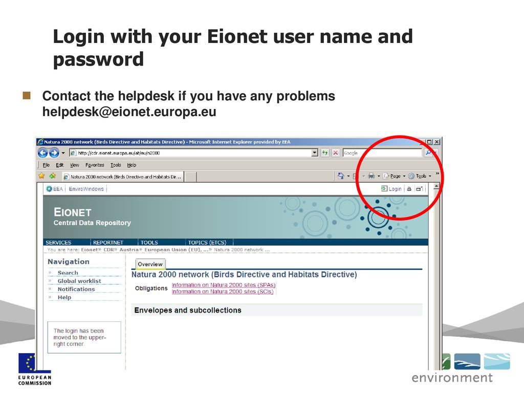 Login with your Eionet user name and password
