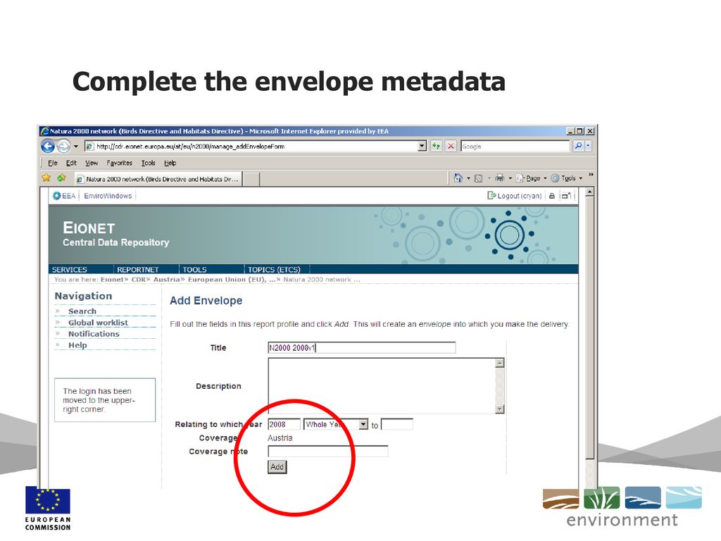 Complete the envelope metadata