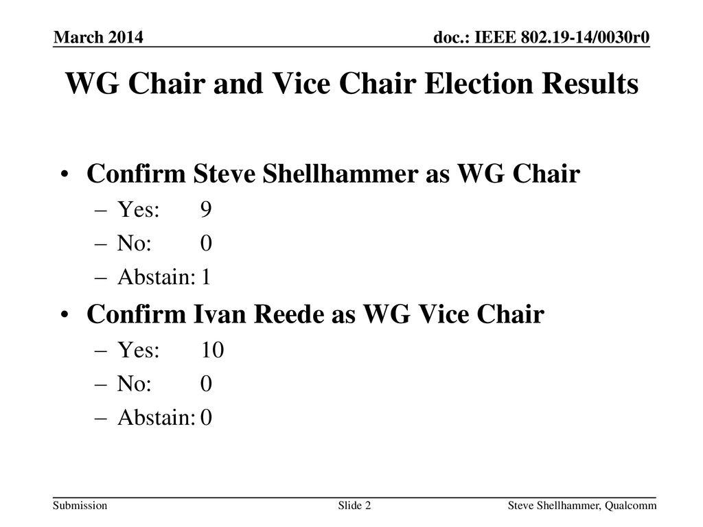WG Chair and Vice Chair Election Results
