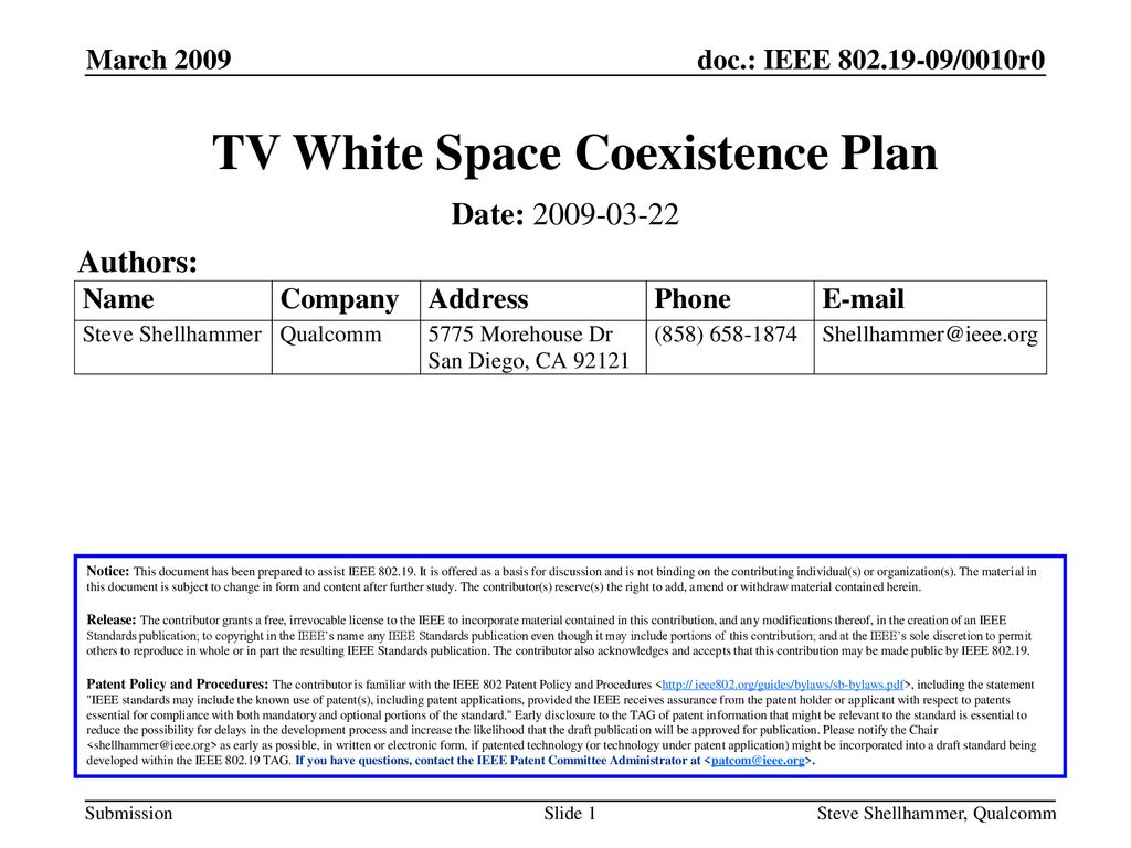 TV White Space Coexistence Plan