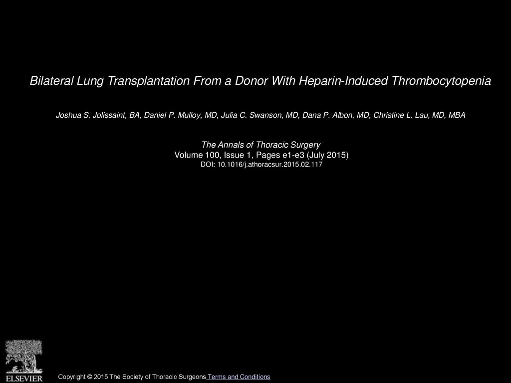 Bilateral Lung Transplantation From a Donor With Heparin-Induced Thrombocytopenia