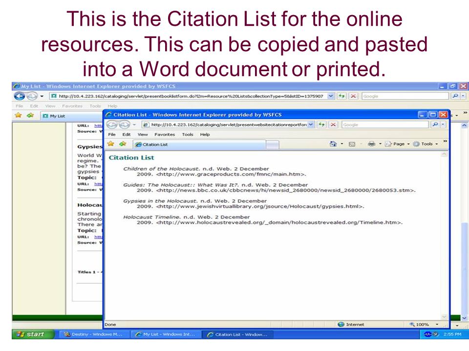 This is the Citation List for the online resources