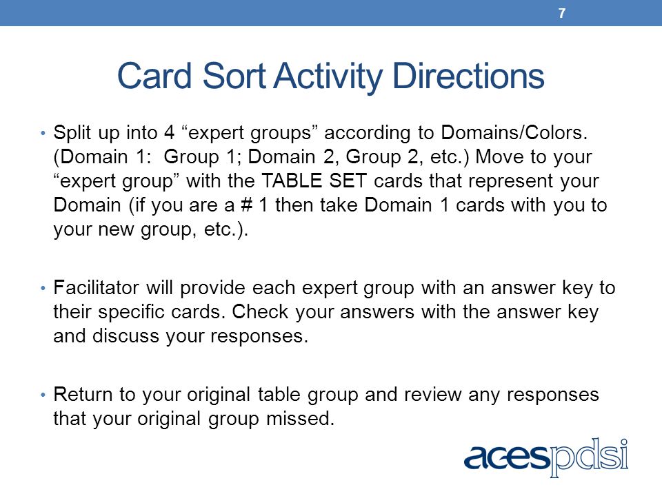 Card Sort Activity Directions