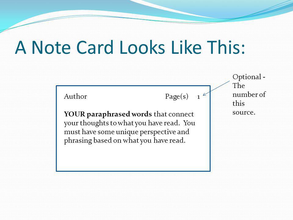 A Note Card Looks Like This: