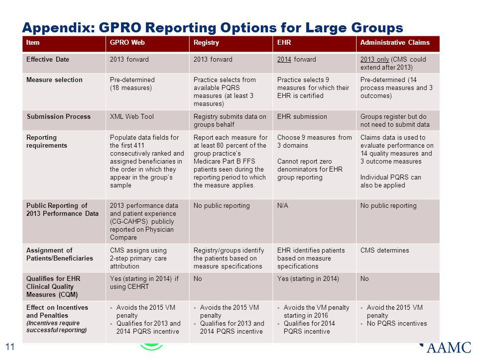 Appendix: GPRO Reporting Options for Large Groups