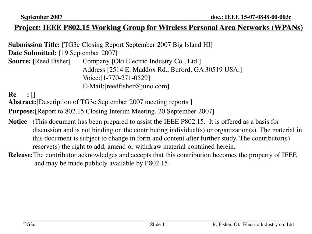 平成30年12月 doc.: IEEE /424r1. September Project: IEEE P Working Group for Wireless Personal Area Networks (WPANs)