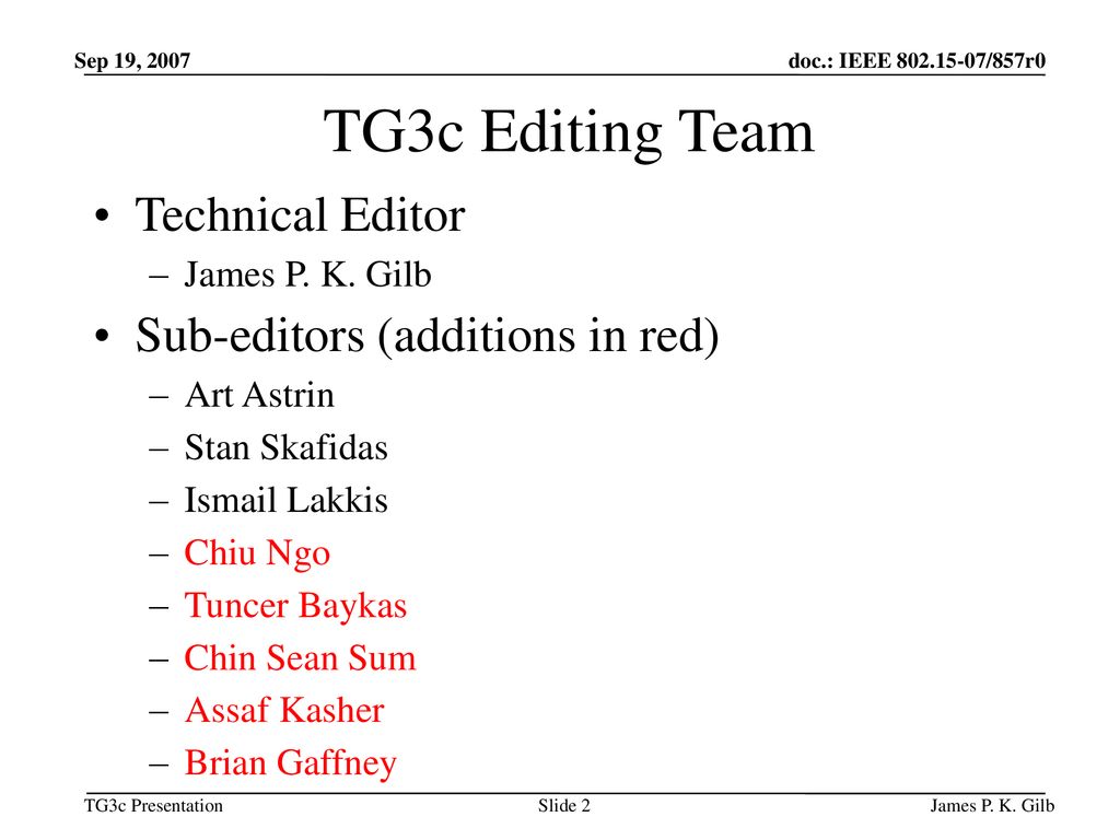 TG3c Editing Team Technical Editor Sub-editors (additions in red)