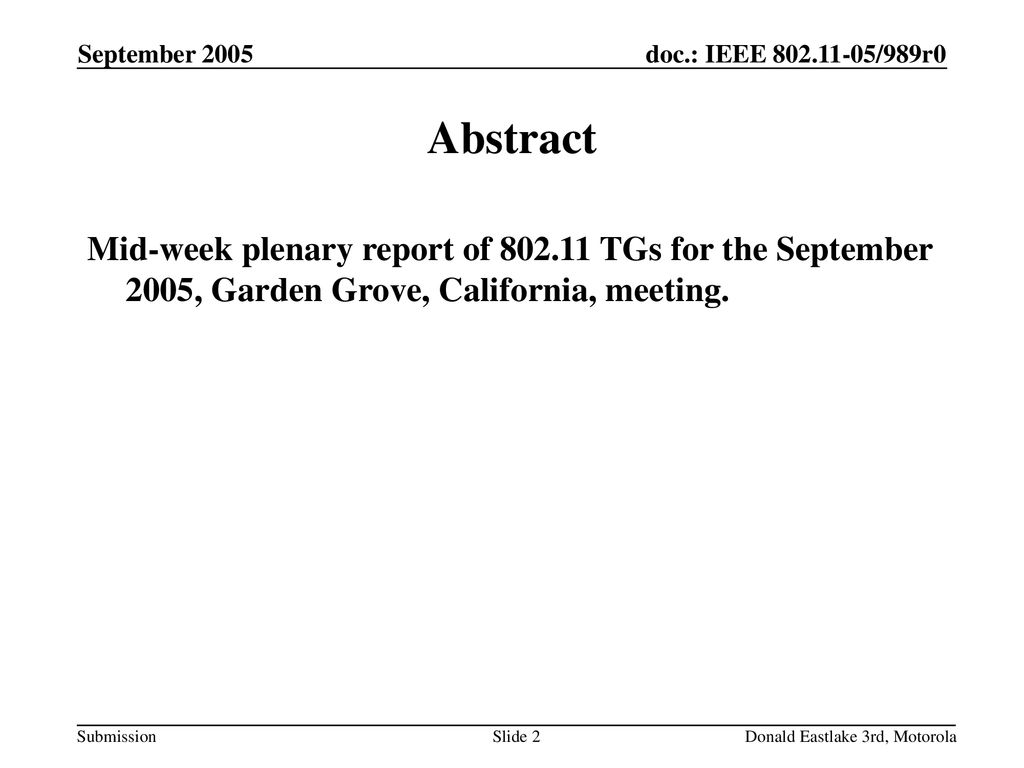 September 2005 doc.: IEEE /989r0. September Abstract.