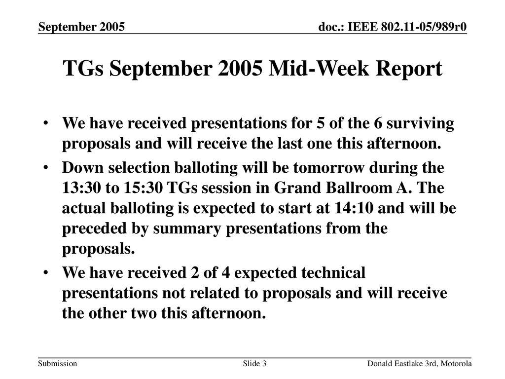 TGs September 2005 Mid-Week Report