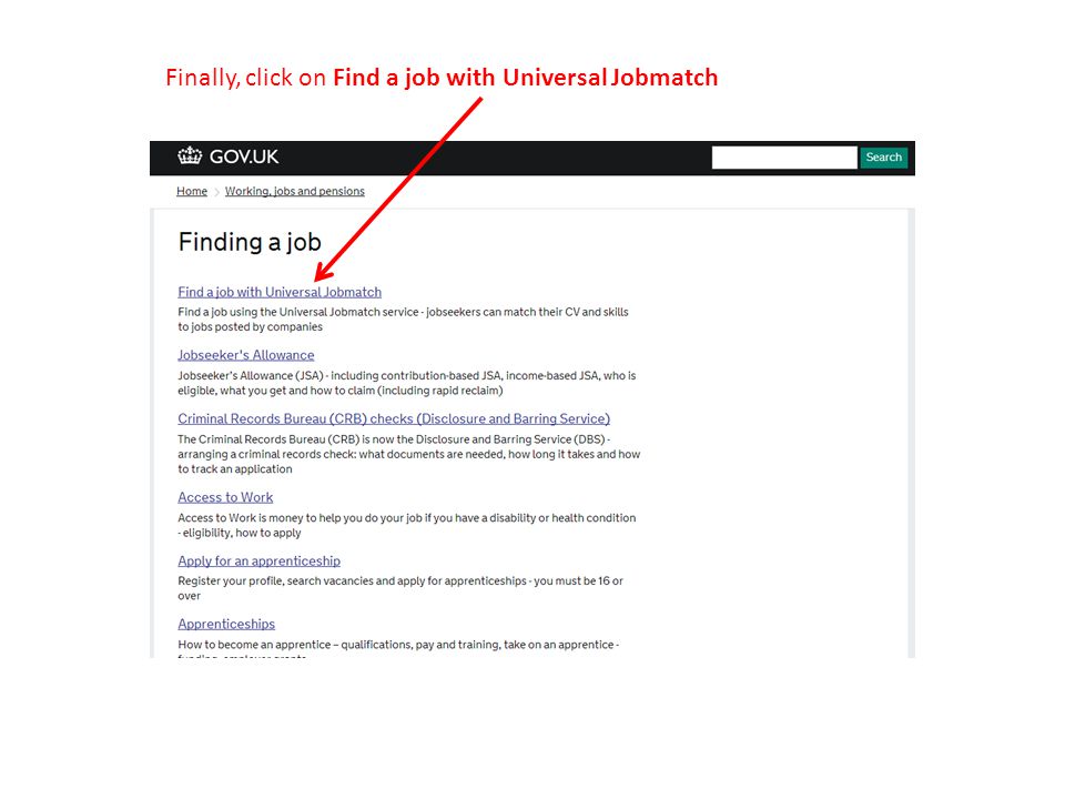 Finally, click on Find a job with Universal Jobmatch