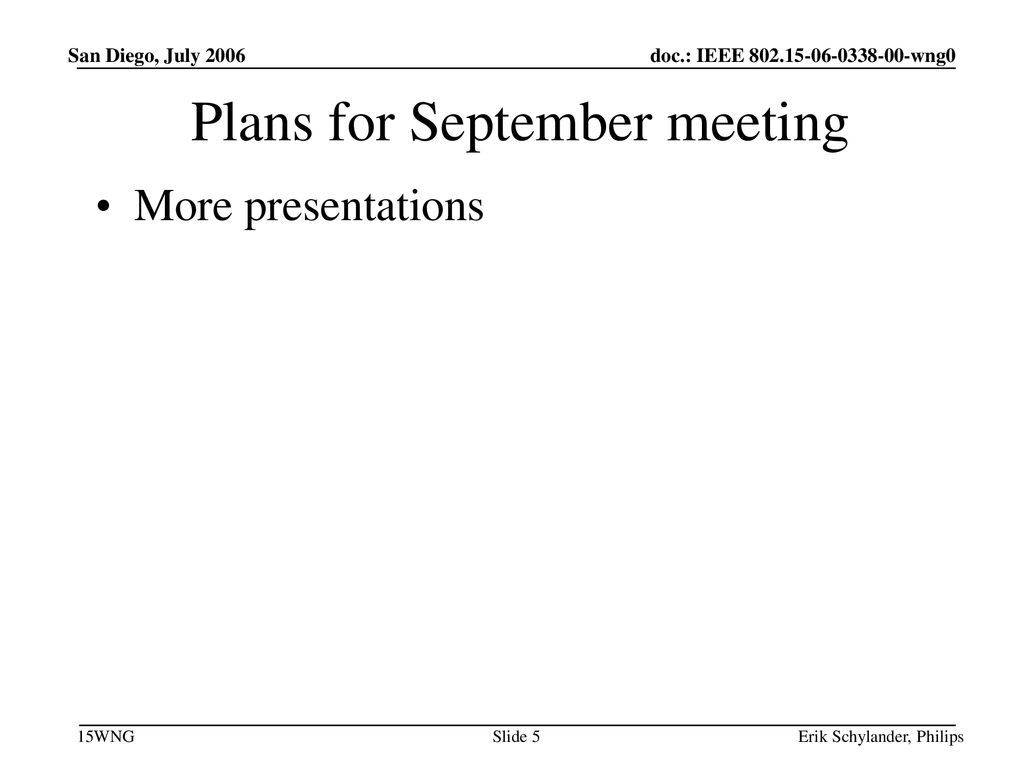 Plans for September meeting