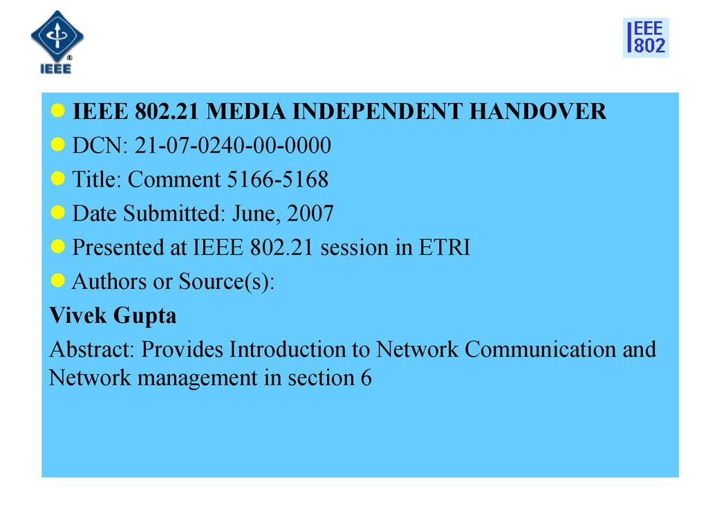 IEEE MEDIA INDEPENDENT HANDOVER
