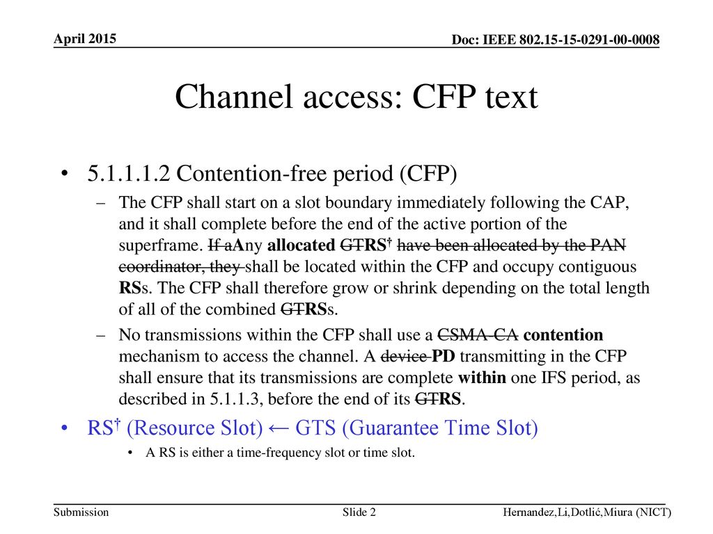 Channel access: CFP text