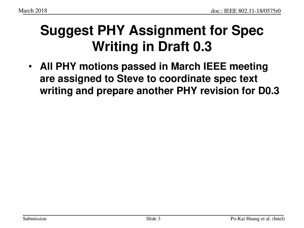 Suggest PHY Assignment for Spec Writing in Draft 0.3