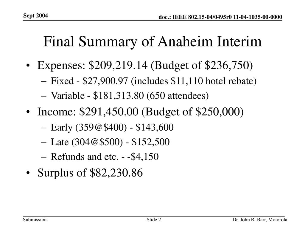 Final Summary of Anaheim Interim