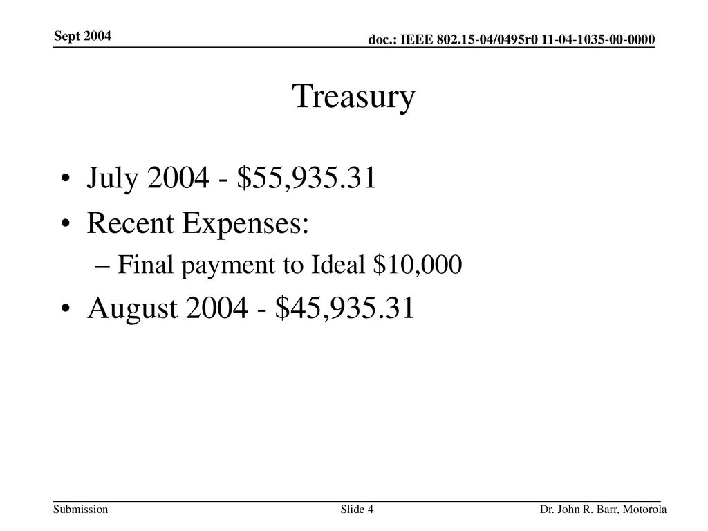 Treasury July $55, Recent Expenses: